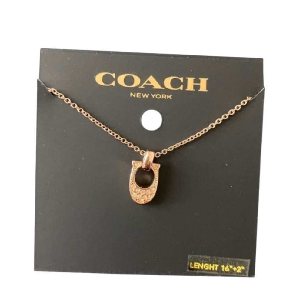 COACH Pave‎ Signature C Crystal Rose Gold Necklace NWT